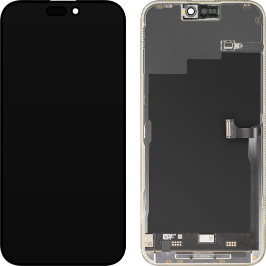 Écran avec écran tactile MP compatible avec Apple iPhone 15 Pro Max, avec cadre, version Premium Soft OLED FHD 120Hz Diagnostic, noir, reconditionné