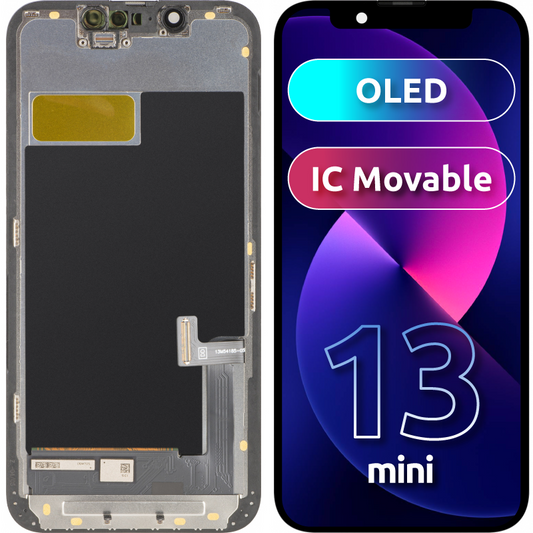Écran tactile MP compatible avec Apple iPhone 13 mini, avec cadre, Version OLED FHD IC Movable, Noir