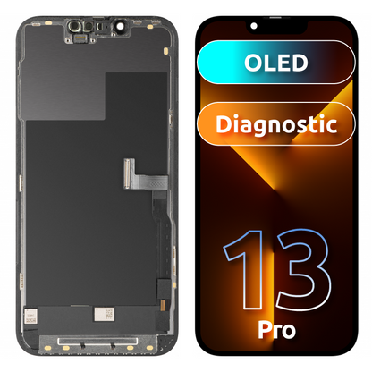 Écran avec écran tactile MP compatible avec Apple iPhone 13 Pro, avec cadre, Version OLED FHD Diagnostic, Noir