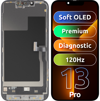 MP Touchscreen Display compatible with Apple iPhone 13 Pro, with Frame, Premium Soft OLED FHD 120Hz Diagnostic Version, Black