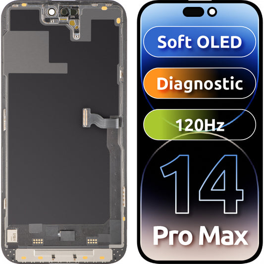 Écran tactile MP compatible avec Apple iPhone 14 Pro Max, avec cadre, Version Soft OLED 120Hz FHD Diagnostic, Noir