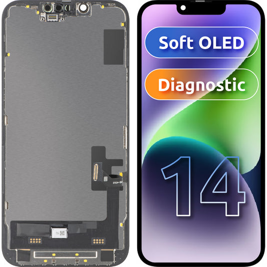 Écran avec Touchscreen MP compatible avec Apple iPhone 14, avec Cadre, Version Soft OLED FHD Diagnostic, Noir