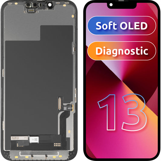 Écran avec Touchscreen MP compatible avec Apple iPhone 13, avec Cadre, Version Soft OLED FHD Diagnostic, Noir