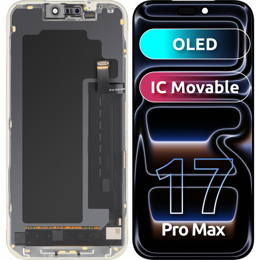 Écran tactile MP compatible avec Apple iPhone 17 Pro Max, avec cadre, version OLED FHD IC Movable, noir