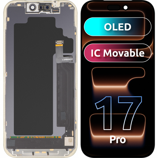 Écran tactile MP compatible avec Apple iPhone 17 Pro, avec cadre, version OLED FHD IC Movable, noir