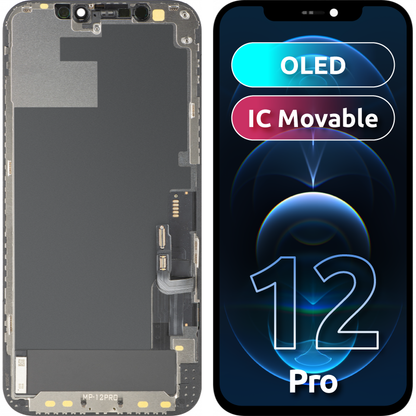 Écran tactile MP compatible avec Apple iPhone 12 / 12 Pro, avec cadre, version OLED FHD IC mobile, noir