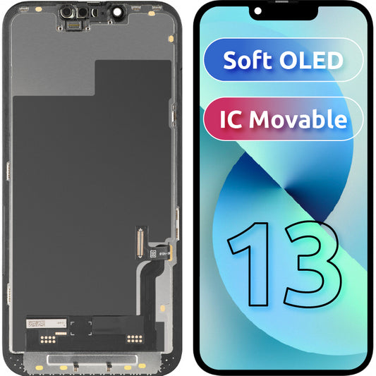 Écran tactile MP compatible avec Apple iPhone 13, avec cadre, version Soft OLED IC Movable FHD, Noir