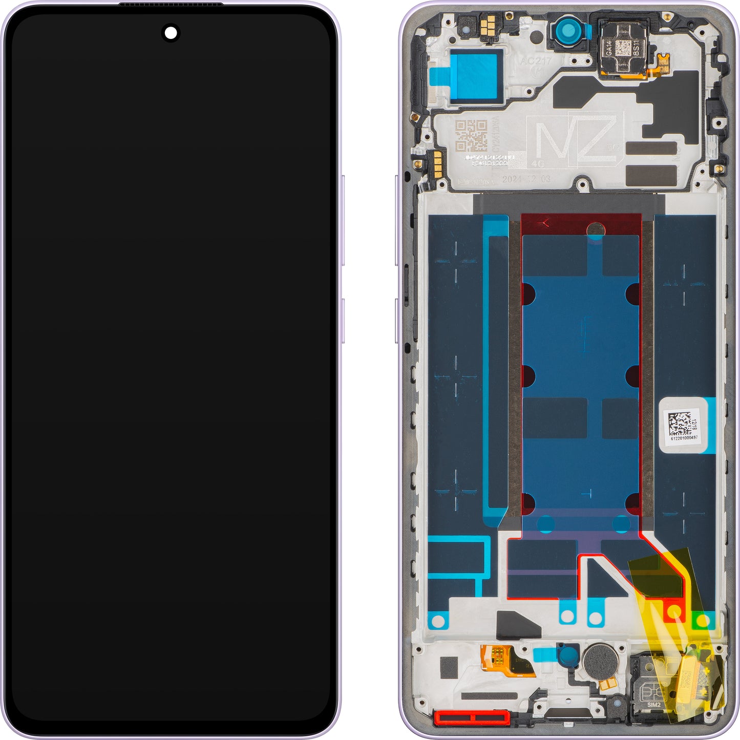 Écran avec Touchscreen Oppo Reno13 FS 5G / Reno13 F, avec Cadre, Violet (Plume Purple), Service Pack 621029000450