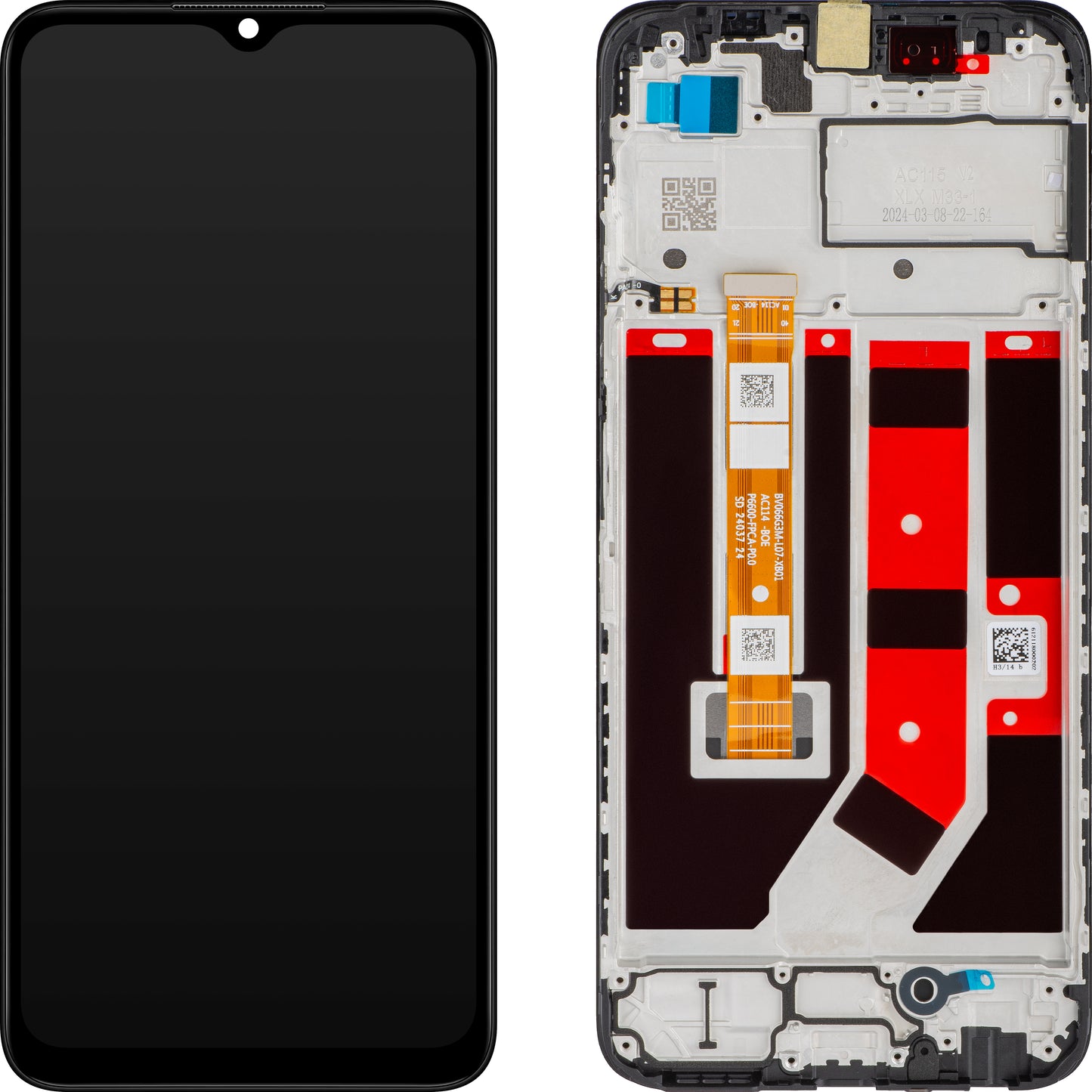 Écran tactile Oppo A18 / A38, avec cadre, noir, reconditionné 621029000099