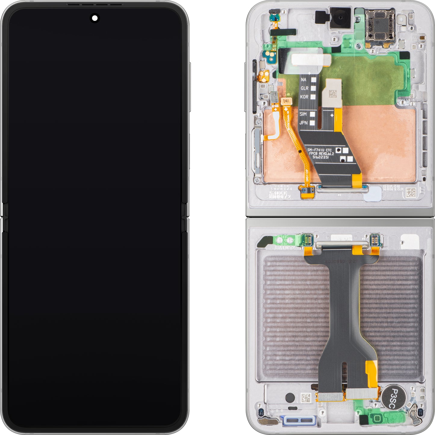 Écran avec Touchscreen Samsung Galaxy Z Flip6 F741, avec Cadre, Sous Inner, Argenté (Silver Shadow), Pack de Service GH82-35013A