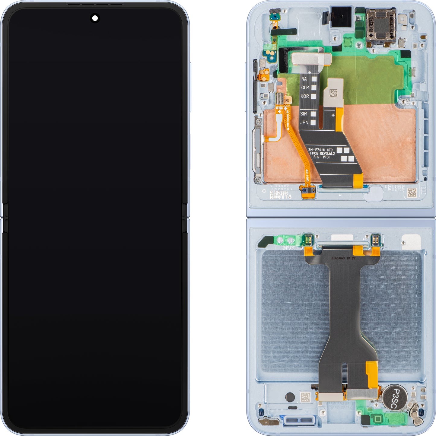 Écran avec Touchscreen Samsung Galaxy Z Flip6 F741, avec Cadre, Sous Inner, Bleu, Pack de Service GH82-35014C