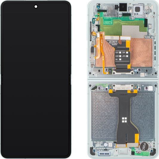 Écran tactile Samsung Galaxy Z Flip7 F766, avec cadre, sous-inner, vert (menthe), pack de service GH82-37581E