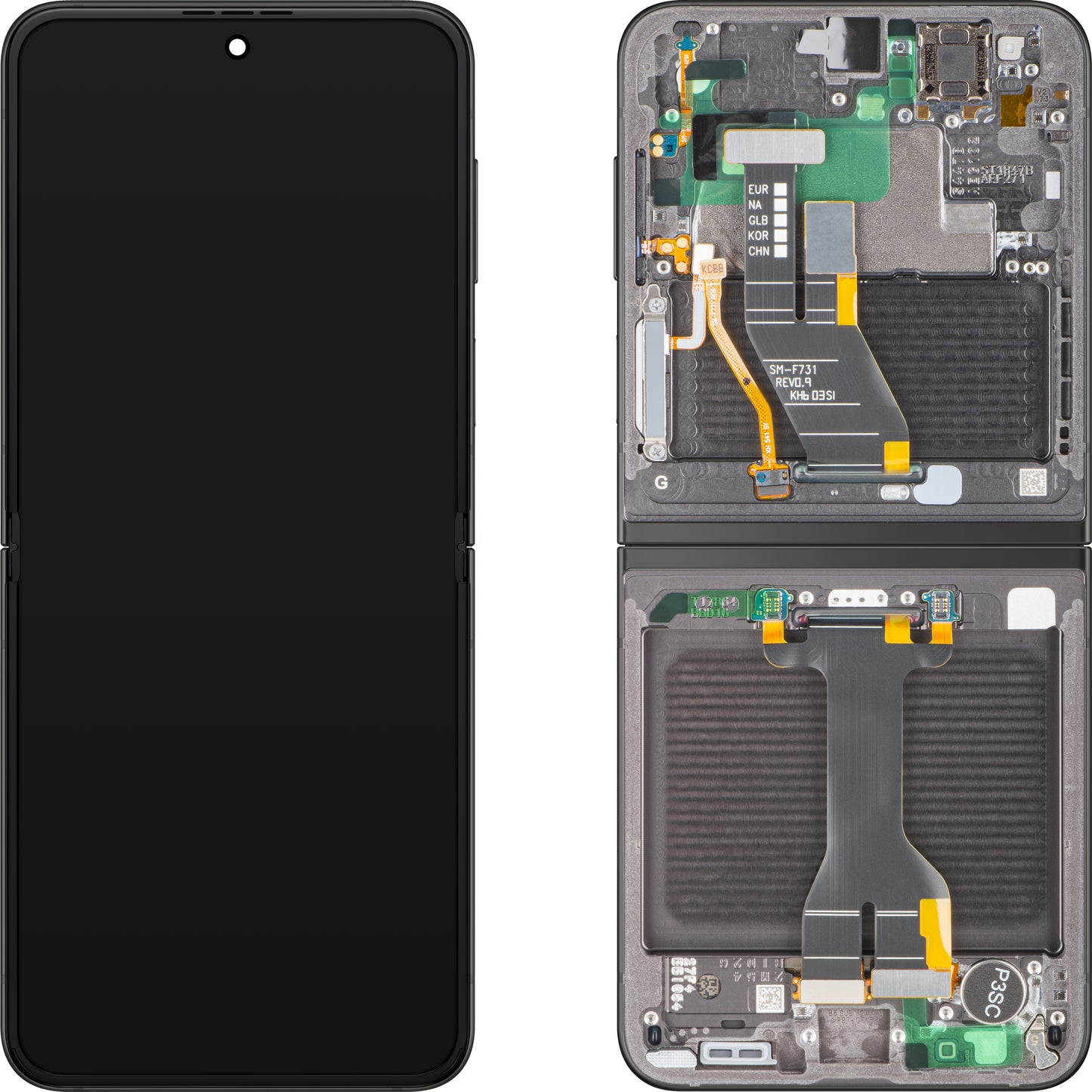 Écran avec Touchscreen Samsung Galaxy Z Flip5 F731, avec Cadre, Sous Inner, Gris, Service Pack GH82-31827E