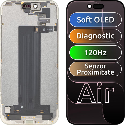 Écran avec écran tactile et capteur de proximité lumière MP compatible avec Apple iPhone 17 Air, avec cadre, version logicielle OLED FHD 120Hz diagnostic, noir