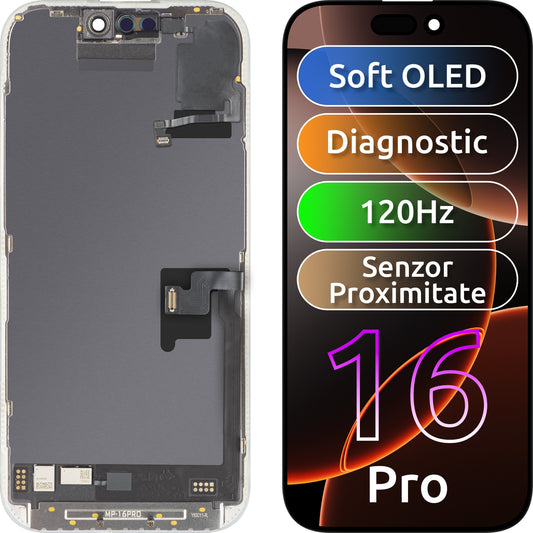 Écran tactile avec capteur de proximité lumière MP compatible avec Apple iPhone 16 Pro, avec cadre, version logicielle OLED FHD 120Hz diagnostic, noir
