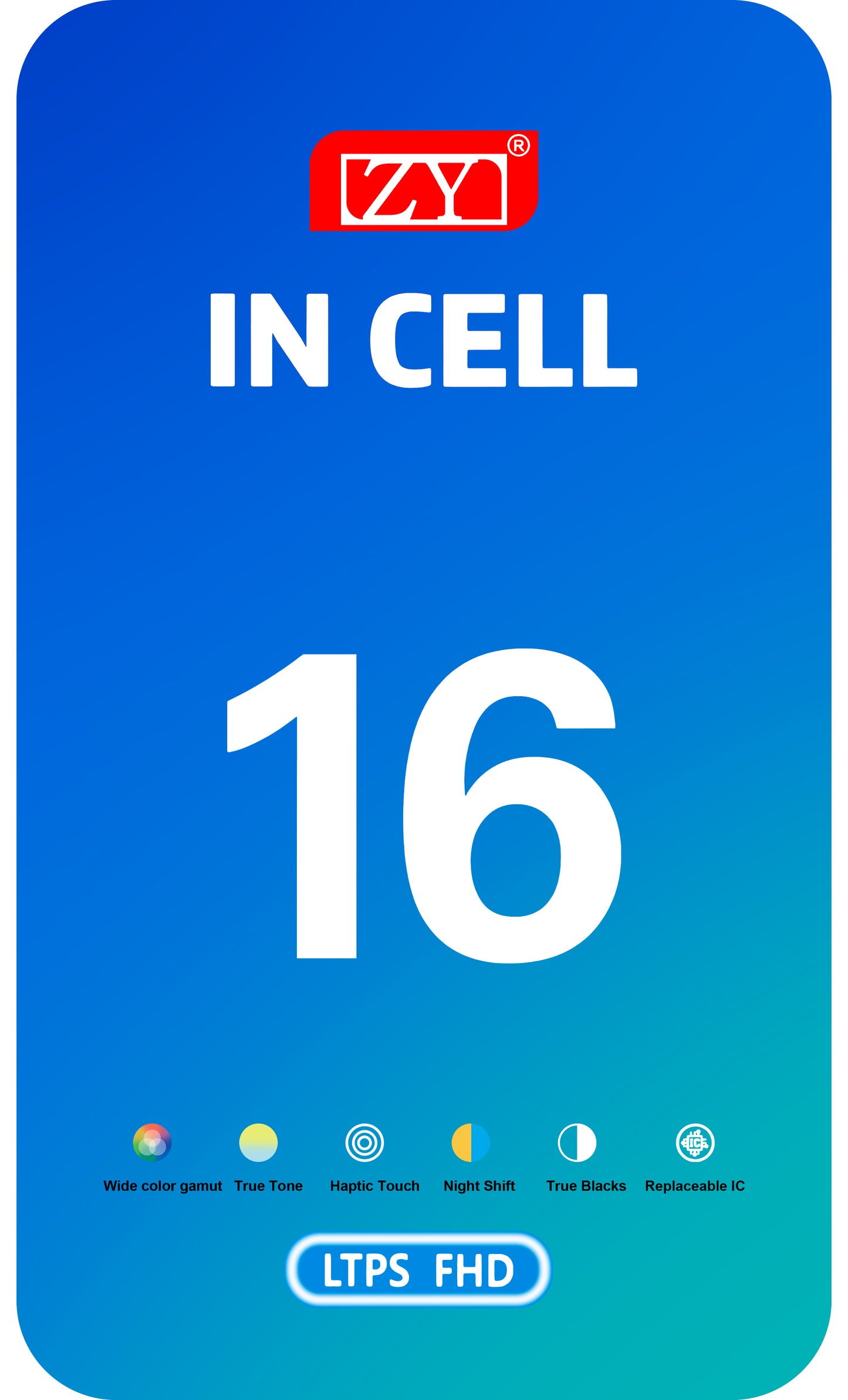 Écran avec Touchscreen ZY pour Apple iPhone 16, avec Cadre, Version LCD In-Cell, Noir