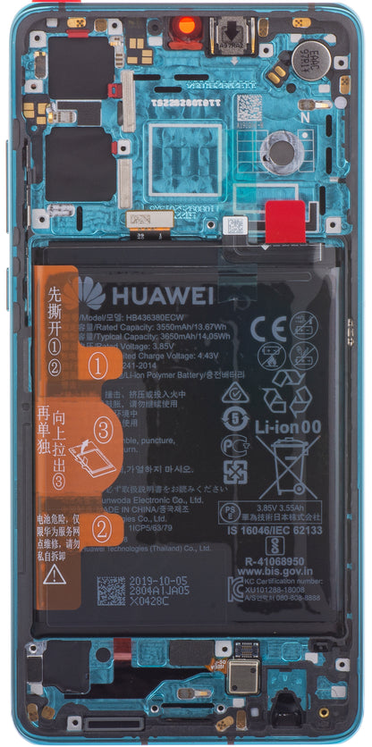 Écran tactile Huawei P30 avec cadre et batterie, Bleu (Aurora Blue), Pack de service 02354HRH