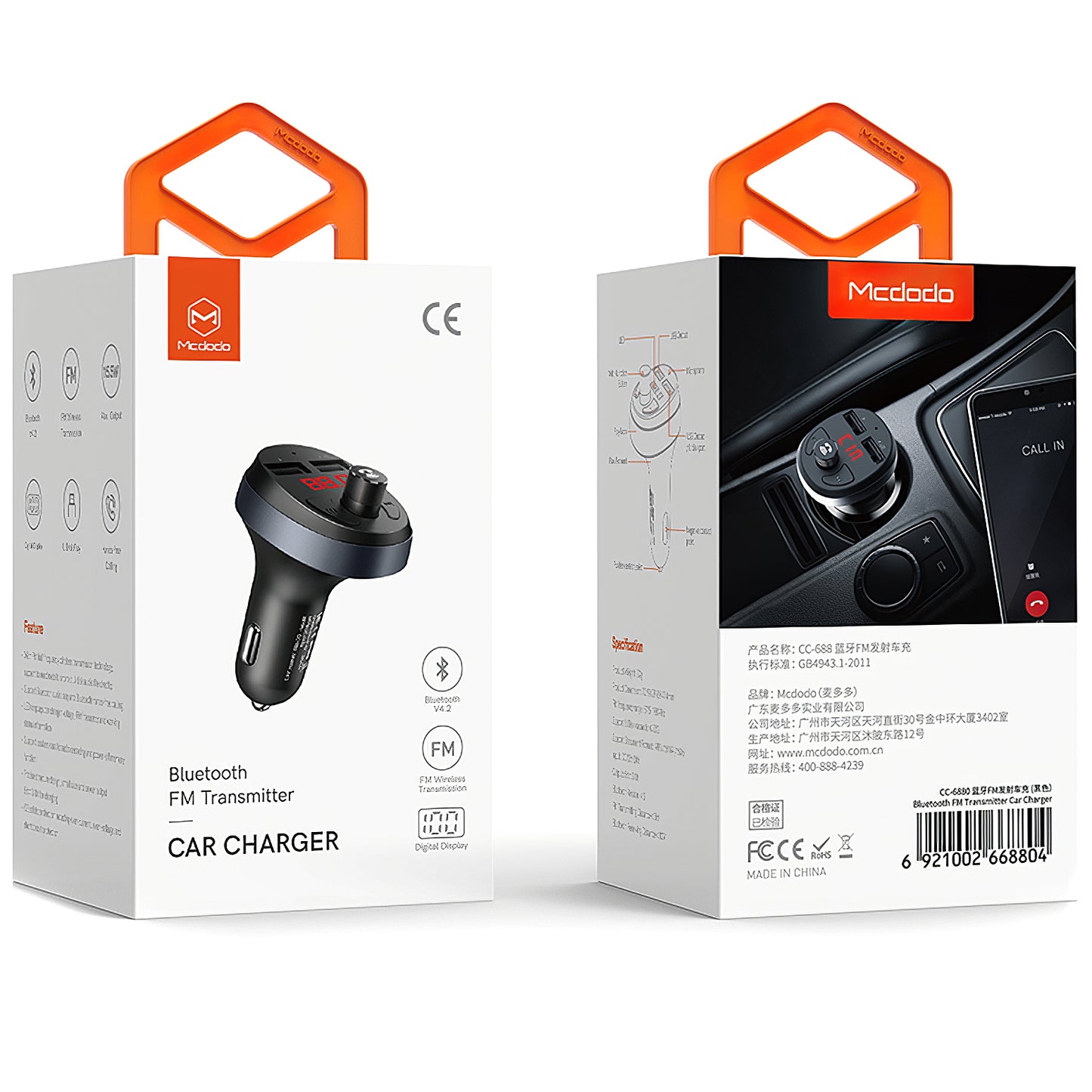 Modulateur FM Bluetooth McDodo, 2 x USB-A