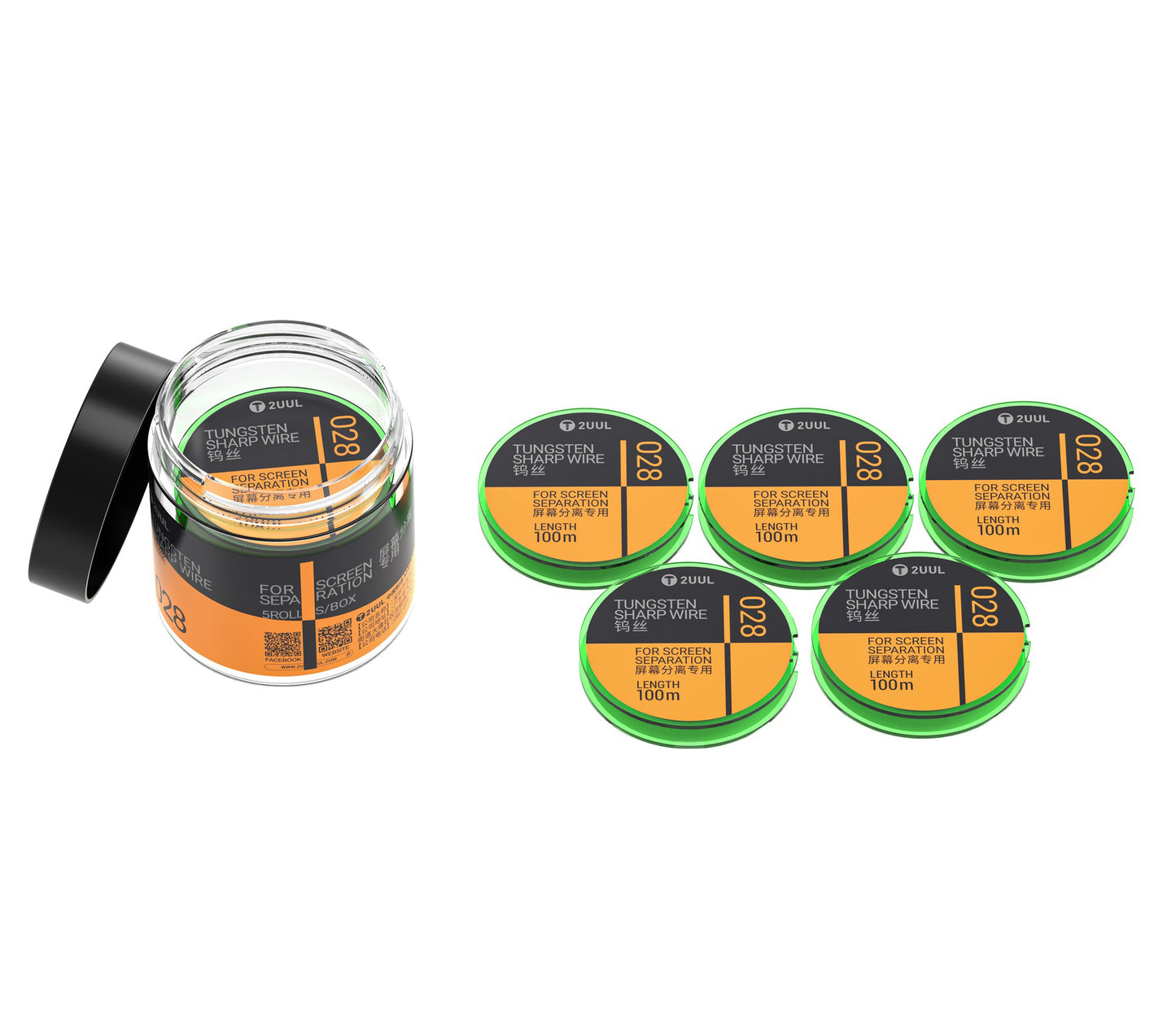 Fil Tungstène 2UUL WS-028, 0,028 mm, 100 m, Set de 5 pièces