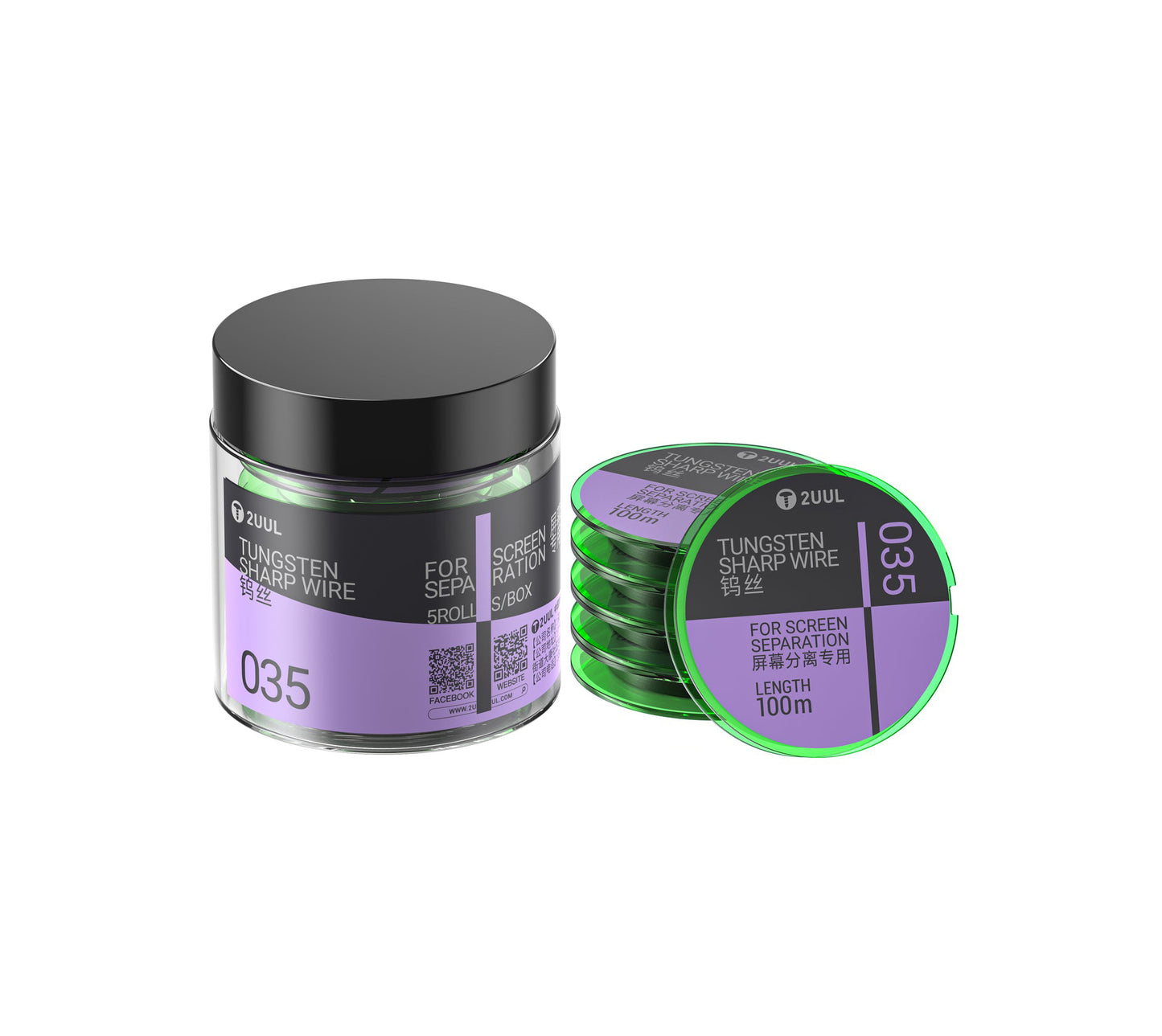 Fil Tungstène 2UUL WS-035, 0,035 mm, 100 m, Set de 5 pièces