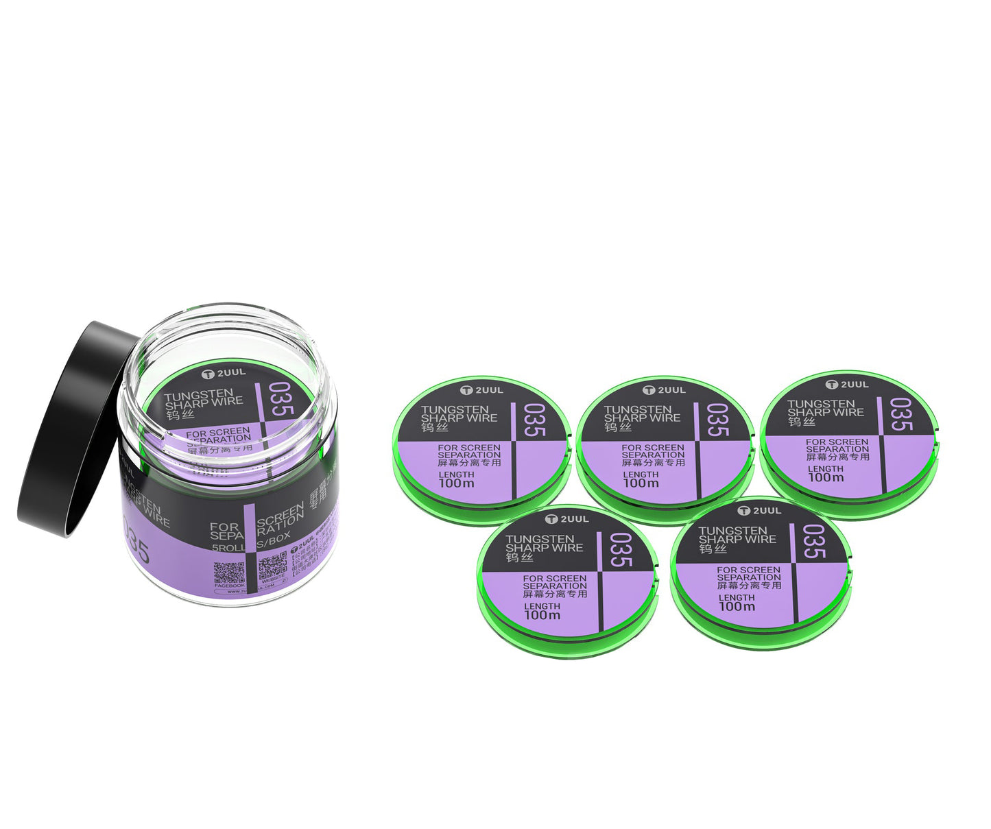 Fil Tungstène 2UUL WS-035, 0,035 mm, 100 m, Set de 5 pièces