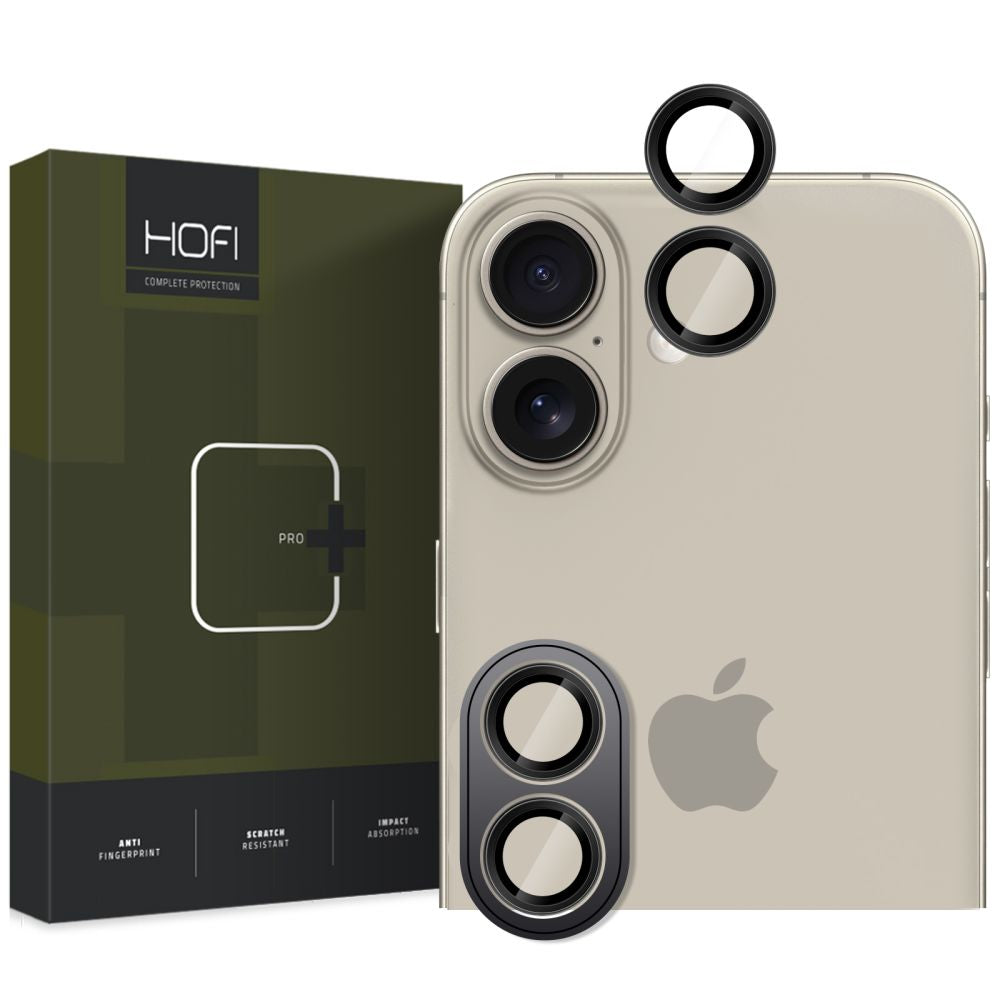 Film de protection pour caméra arrière HOFI CamRing PRO+ pour Apple iPhone 16 Plus / 16, protégé par du verre, noir 