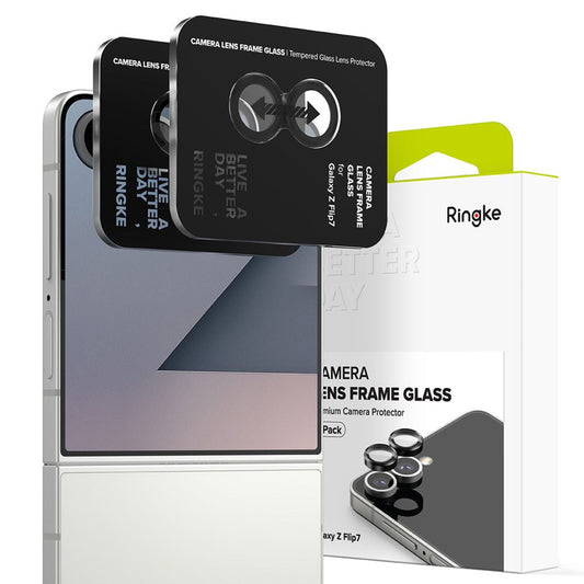 Film de protection pour caméra arrière Ringke pour Samsung Galaxy Z Flip7 F766, Verre trempé, Lot de 2 pièces, Noir