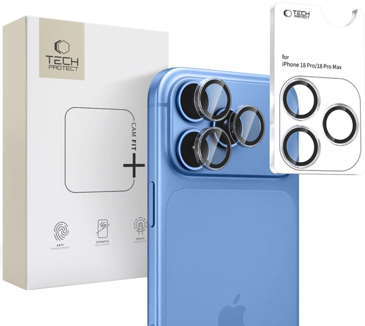 Film de protection pour caméra arrière Tech-Protect CamRing Fit+ pour Apple iPhone 18 Pro / 18 Pro Max, Verre trempé, Transparent