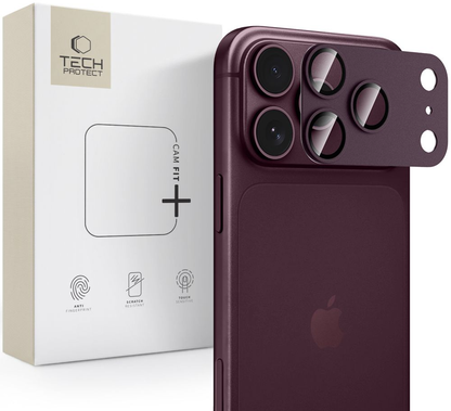 Film de protection pour caméra arrière Tech-Protect CamFull Fit+ pour Apple iPhone 18 Pro Max, Verre trempé, Bordeaux