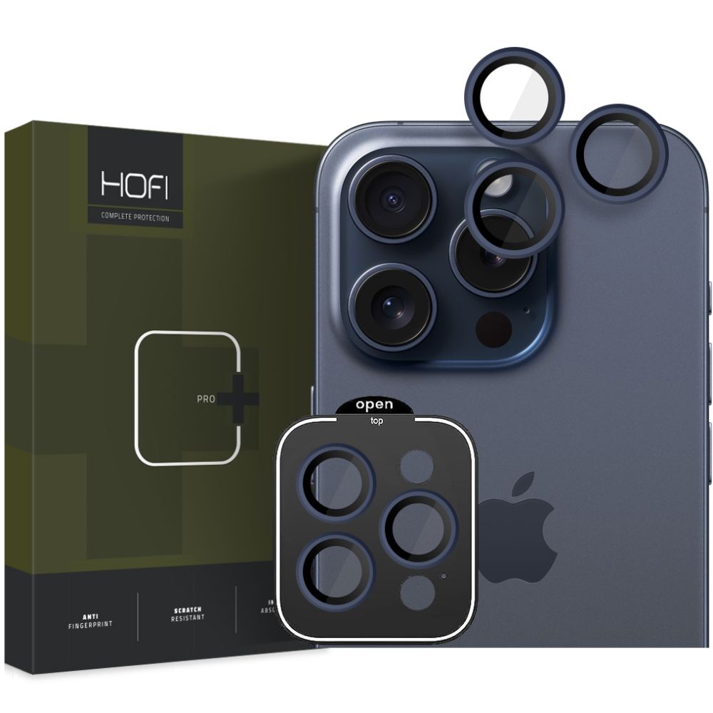 Film de Protection Caméra Arrière HOFI CamRing PRO+ pour Apple iPhone 15 Pro Max / 15 Pro, Protection Verre, Bleu Marine 