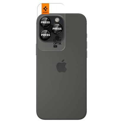 Spigen EZ FIT Film de protection pour caméra arrière pour Apple iPhone 16 Pro Max / 16 Pro / 15 Pro Max, protection en verre, 2 pièces, noir AGL05217 