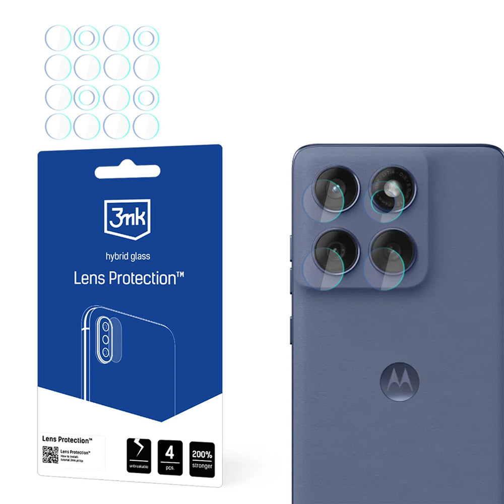 Film de protection pour caméra arrière 3MK Protection pour Motorola Edge 60 Fusion, Verre flexible, Lot de 4 pièces, Transparent