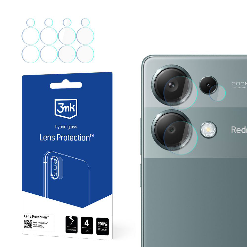 Film de protection pour caméra arrière 3MK Protection pour Xiaomi Redmi Note 13 Pro 4G, Verre flexible, Set de 4 pièces, Transparent