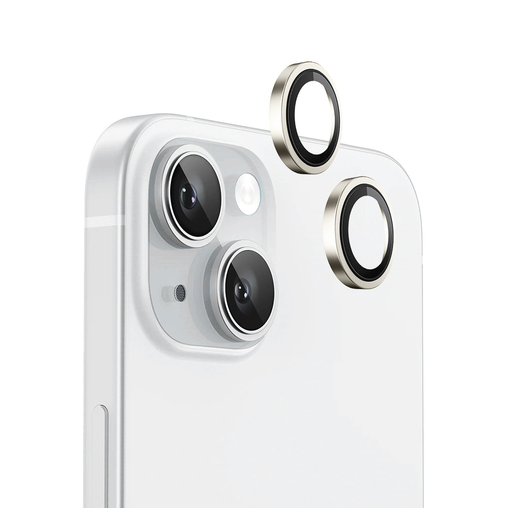 Film de protection pour caméra arrière Blueo Metal Frame pour Apple iPhone 15 Plus / 15, Verre trempé, Jaune