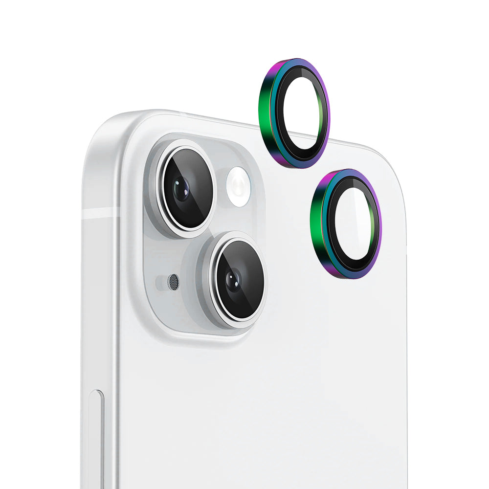 Film de protection pour caméra arrière Blueo Metal Frame pour Apple iPhone 15 Plus / 15, Verre trempé, Multicolore