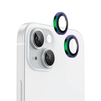 Film de protection pour caméra arrière Blueo Metal Frame pour Apple iPhone 15 Plus / 15, Verre trempé, Multicolore