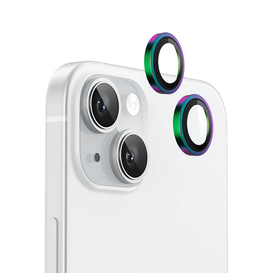 Film de protection pour caméra arrière Blueo Metal Frame pour Apple iPhone 15 Plus / 15, Verre trempé, Multicolore