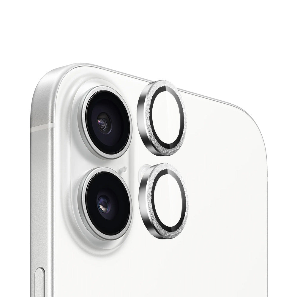 Film de protection pour caméra arrière Blueo Metal Frame pour Apple iPhone 16 Plus / 16, Verre trempé, Argenté