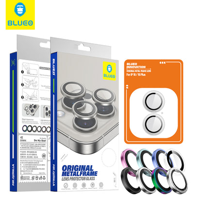 Film de protection pour caméra arrière Blueo Metal Frame pour Apple iPhone 16 Plus / 16, Verre trempé, Multicolore