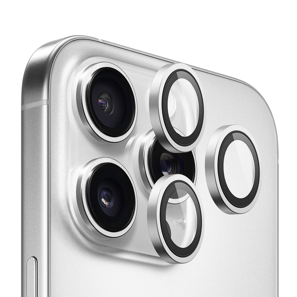 Film de protection pour caméra arrière Blueo Metal Frame pour Apple iPhone 16 Pro Max / 16 Pro, Verre trempé, Argenté
