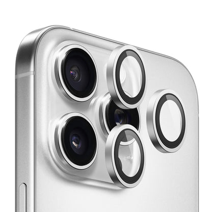 Film de protection pour caméra arrière Blueo Metal Frame pour Apple iPhone 16 Pro Max / 16 Pro, Verre trempé, Argenté