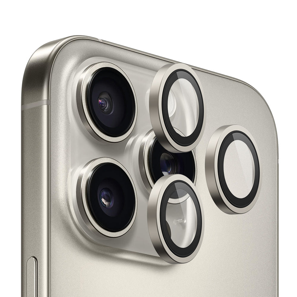 Film de protection pour caméra arrière Blueo Metal Frame pour Apple iPhone 16 Pro Max / 16 Pro, Verre trempé, Gris métallique