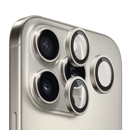 Film de protection pour caméra arrière Blueo Metal Frame pour Apple iPhone 16 Pro Max / 16 Pro, Verre trempé, Gris métallique