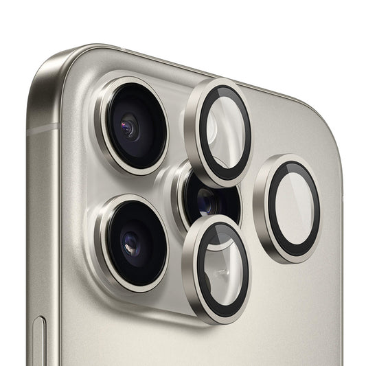 Film de protection pour caméra arrière Blueo Metal Frame pour Apple iPhone 16 Pro Max / 16 Pro, Verre trempé, Gris métallique