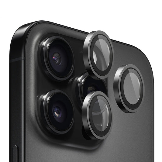 Film de protection pour caméra arrière Blueo Metal Frame pour Apple iPhone 16 Pro Max / 16 Pro, Verre trempé, Noir