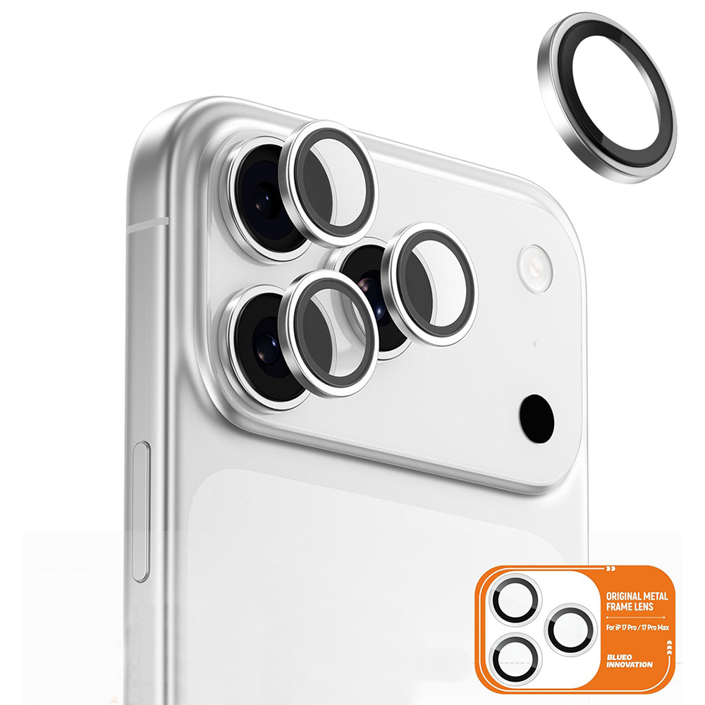 Blueo Metal Frame Rear Camera Protection Film for Apple iPhone 17 Pro Max / 17 Pro, Tempered Glass, Silver