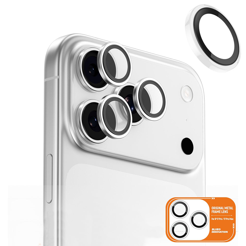 Blueo Metal Frame Rear Camera Protection Film for Apple iPhone 17 Pro Max / 17 Pro, Tempered Glass, Transparent