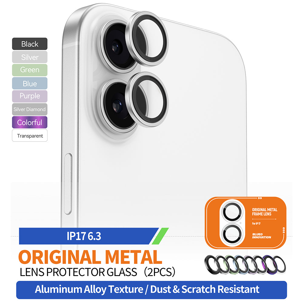 Blueo Metal Frame Rear Camera Protection Film for Apple iPhone 17, Tempered Glass, Multicolor
