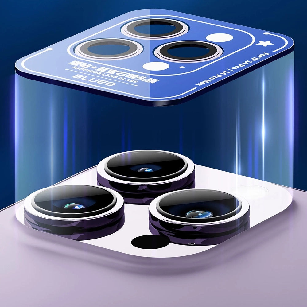 Film de protection pour caméra arrière Blueo Sapphire Crystal pour Apple iPhone 14 Pro Max / 14 Pro, Verre trempé, Noir