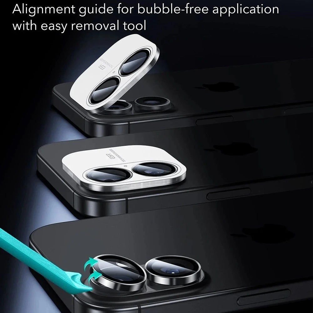 Film de protection pour caméra arrière ESR Armorite pour Apple iPhone 17 / 16 Plus / 16, Verre Trempé, Lot de 2 pièces, Noir